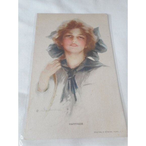Philip Borleau Other - Vintage Postcard woman 1914 posted w/ stamp pretty lady Happiness